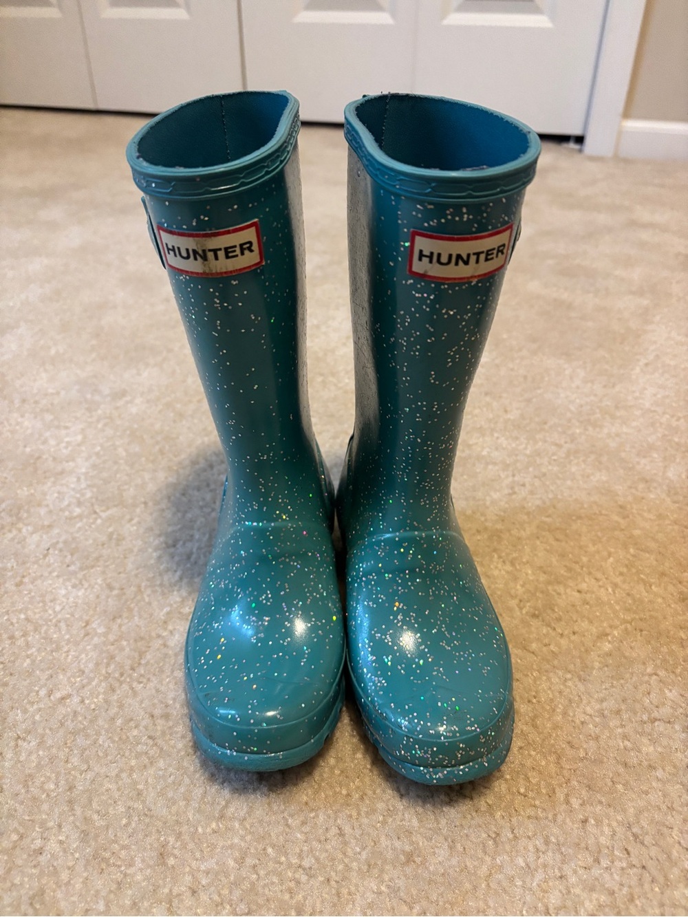 Hunter Kids Teal Glitter Tall Rain Boots